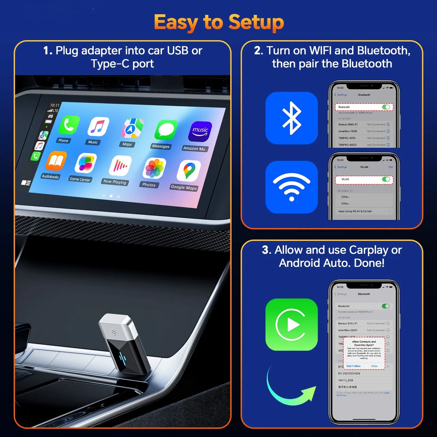 TOGUARD 2 in 1 Wireless CarPlay Adapter