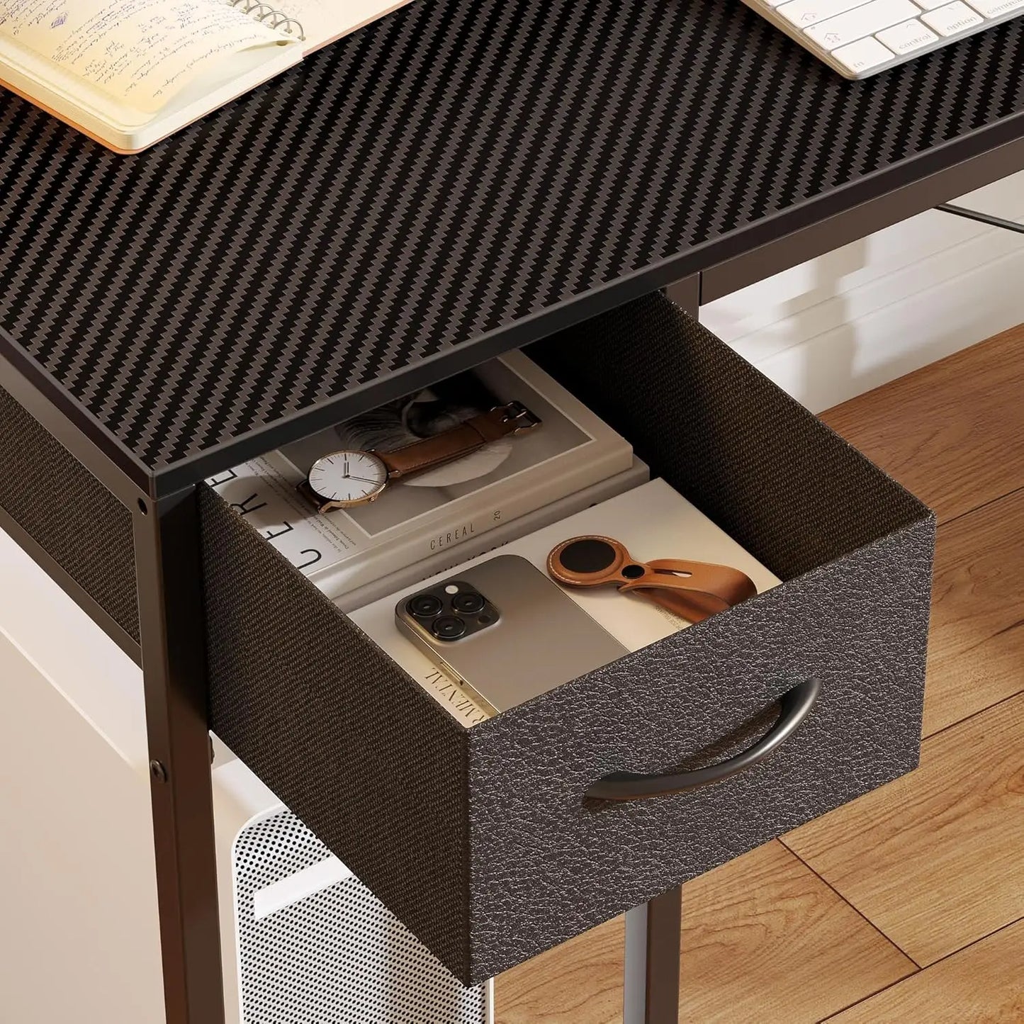 47 inch Gaming Desk with LED Light, Power Outlets, & Shelves