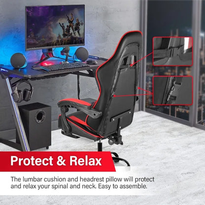 Gaming Chair,Backrest and Seat Height Adjustable Swivel Recliner Racing Office Computer Ergonomic Video Game Chair with Footrest