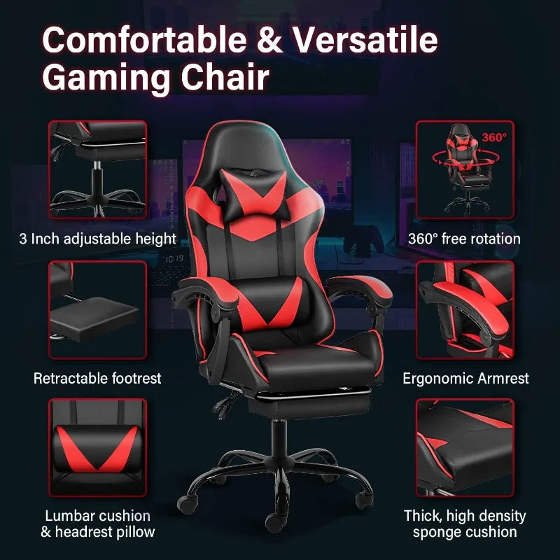Gaming Chair,Backrest and Seat Height Adjustable Swivel Recliner Racing Office Computer Ergonomic Video Game Chair with Footrest
